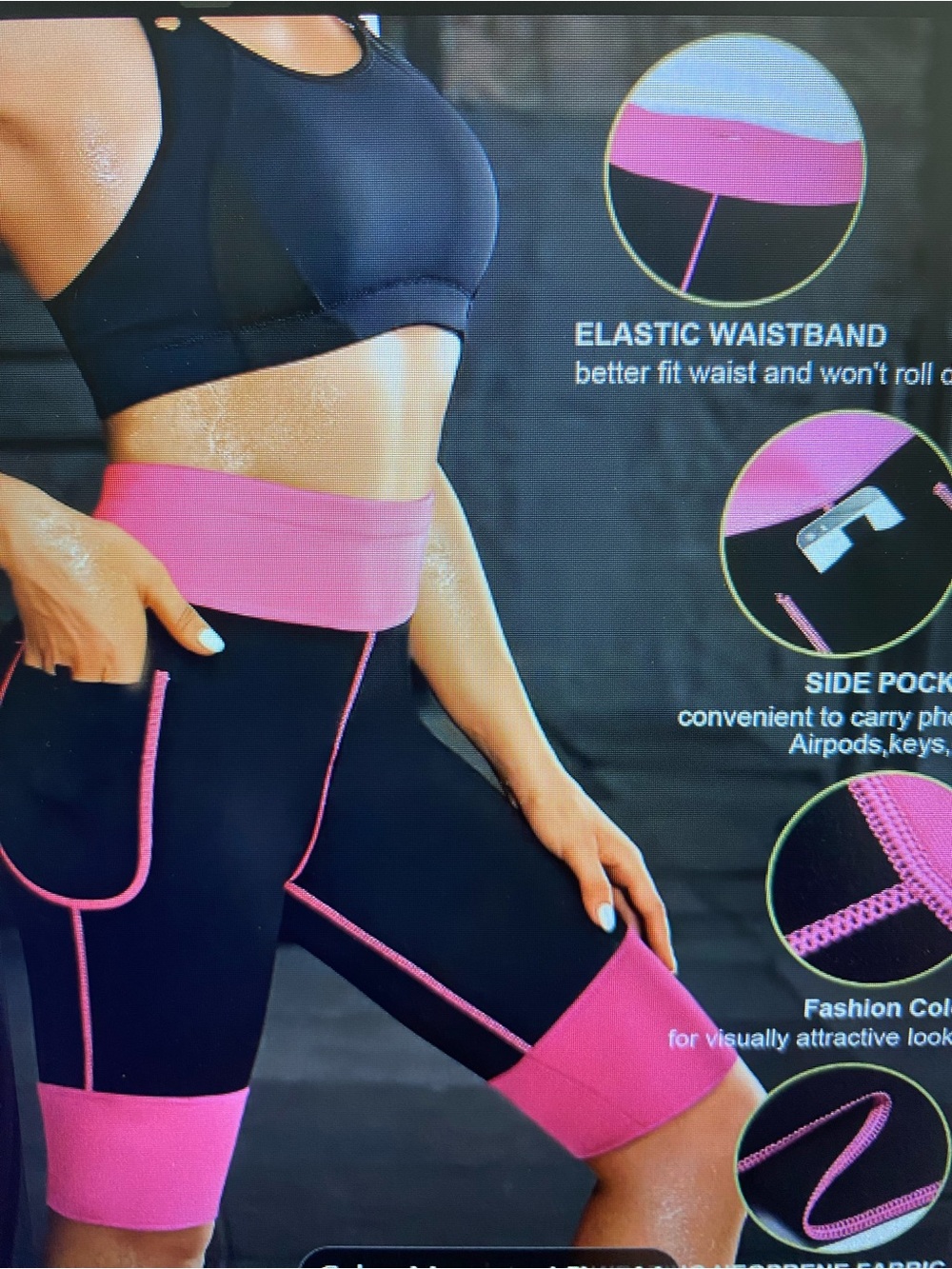 Amazon Pockets Black & Pink High-Rise Athletic Biker Capri Yoga Jogging Shorts